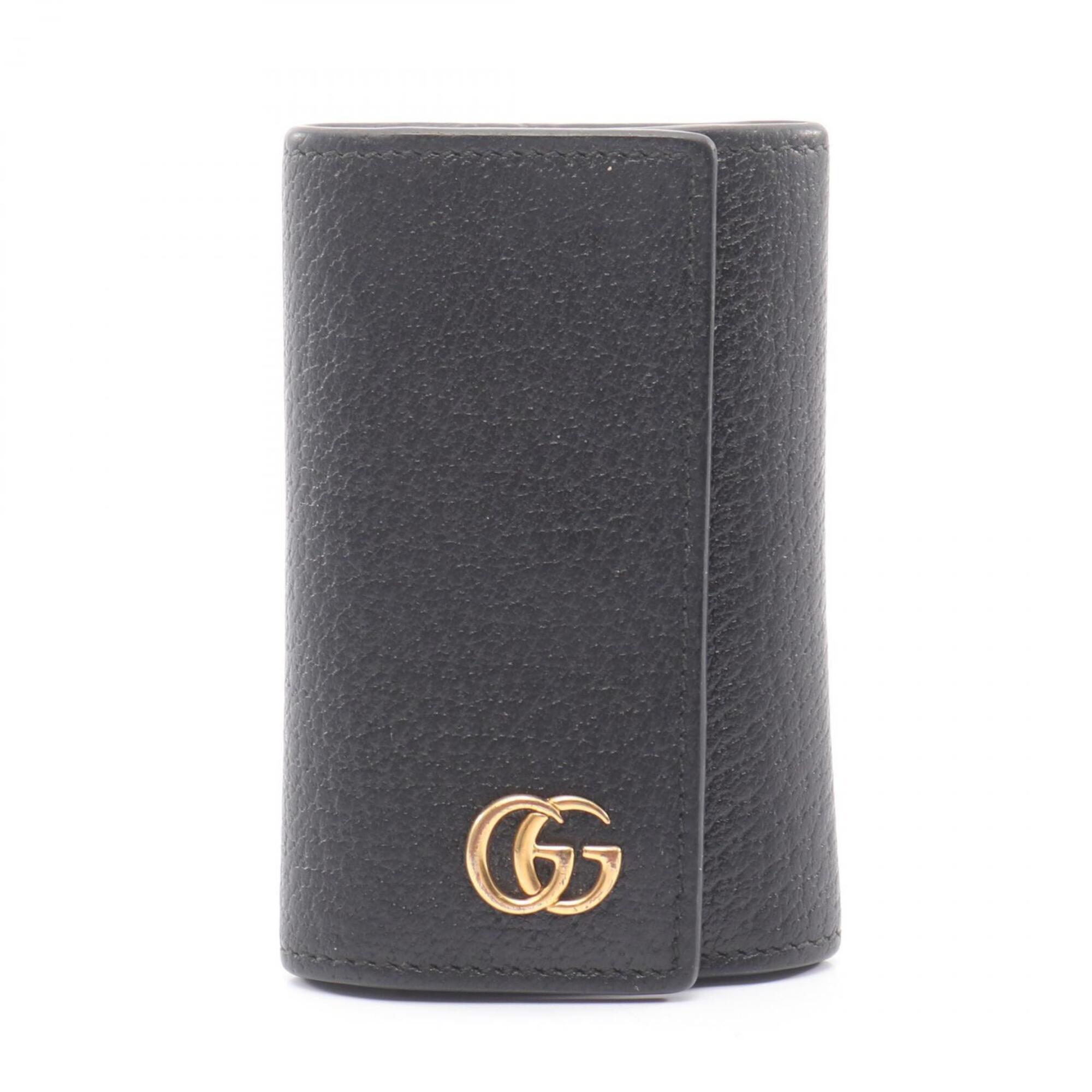 Gucci Gg Marmont 6-Key Case, Leather, Women's, Black, 435305